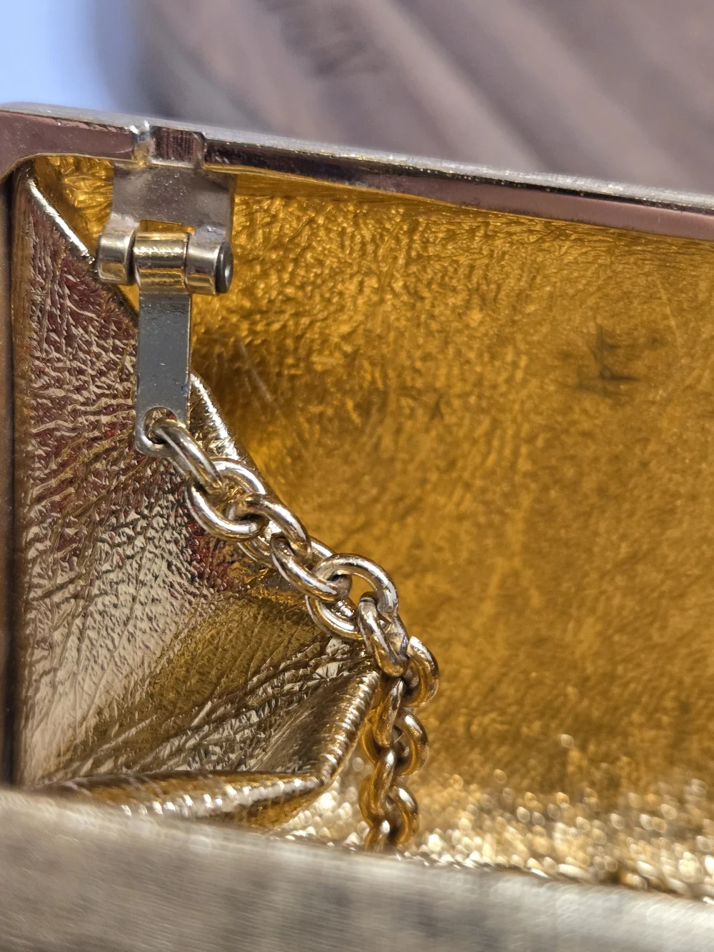 Rodo Gold Metallic Cylinder Clutch with Chain